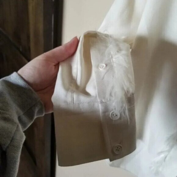Helmut Lang Silk Feather Trim Tunic Blouse S - Picture 4 of 15